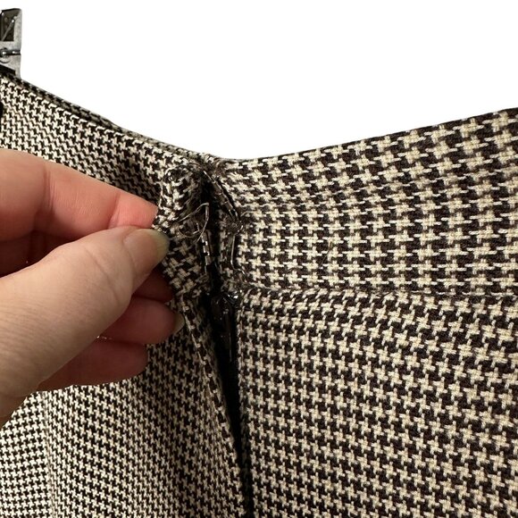 Vintage Women's Pants Size 12 Tweed Houndstooth 100% Wool Lined Brown Cuff Leg - Picture 3 of 10